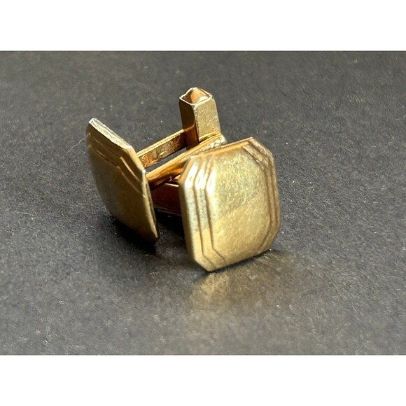 Swank Square Geometric Cufflinks Outlined Gold Tone Signed Cuff Links Vintage - Picture 3 of 7
